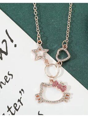 Hello Kitty Rhinestone Heart & Star Dangle Earrings Sparkle Cartoon Jewelry